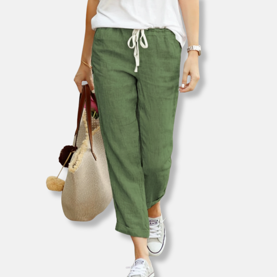 Women's Pants – Relaxed Fit – Natural Fabrics – Adjustable Drawstring Waist – Full Length