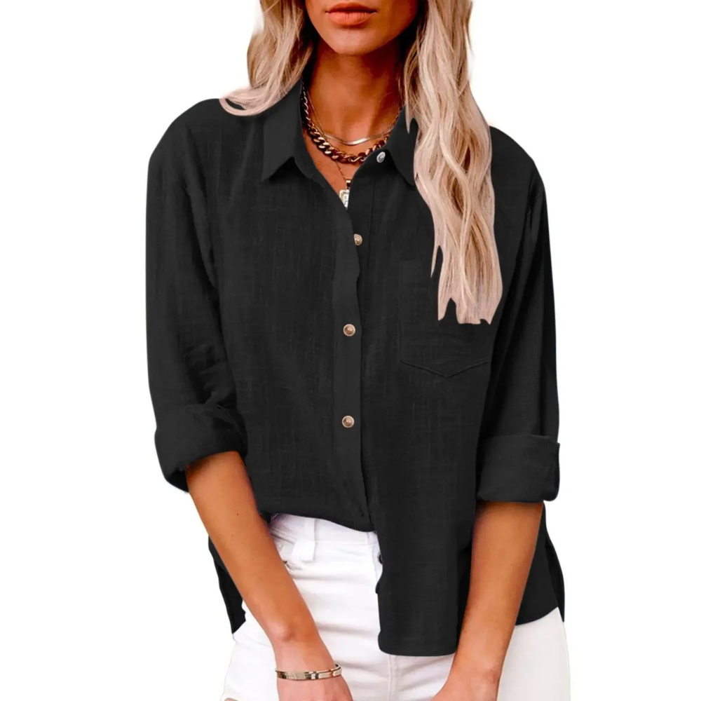 Elvira - Casual blouse met lange mouwen - Ademend katoen - Vrouwelijke pasvorm