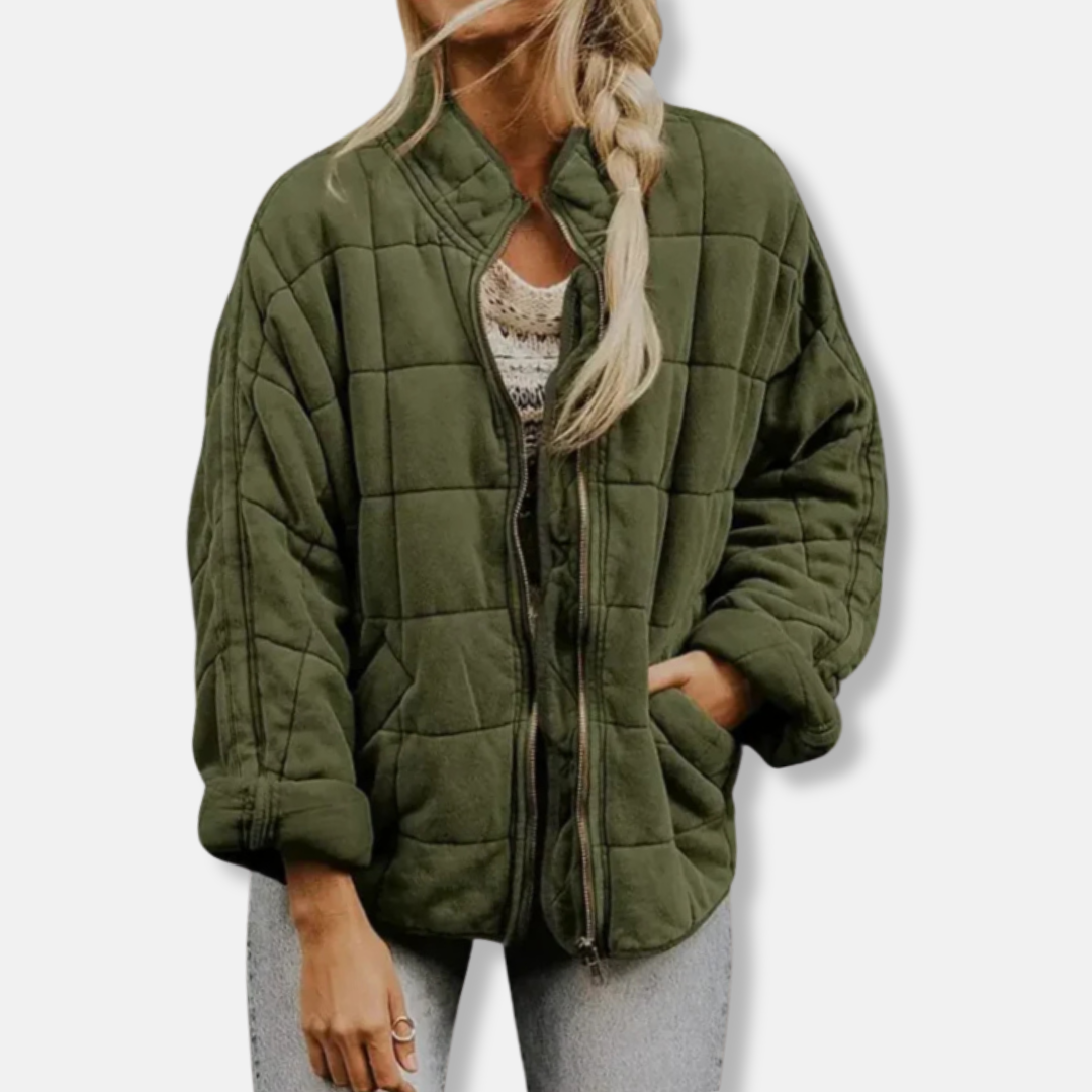 Ladies Quilted Jacket – Oversized Fit – Stand-Up Collar – Long Sleeves – Zipper Closure