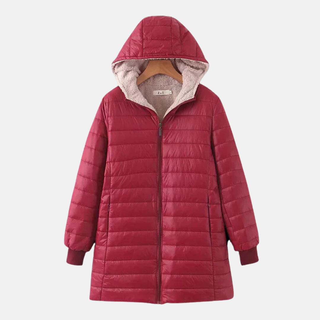 Women's Quilted Jacket – Mid-Length – Relaxed Fit – Fleece Lining – Hood