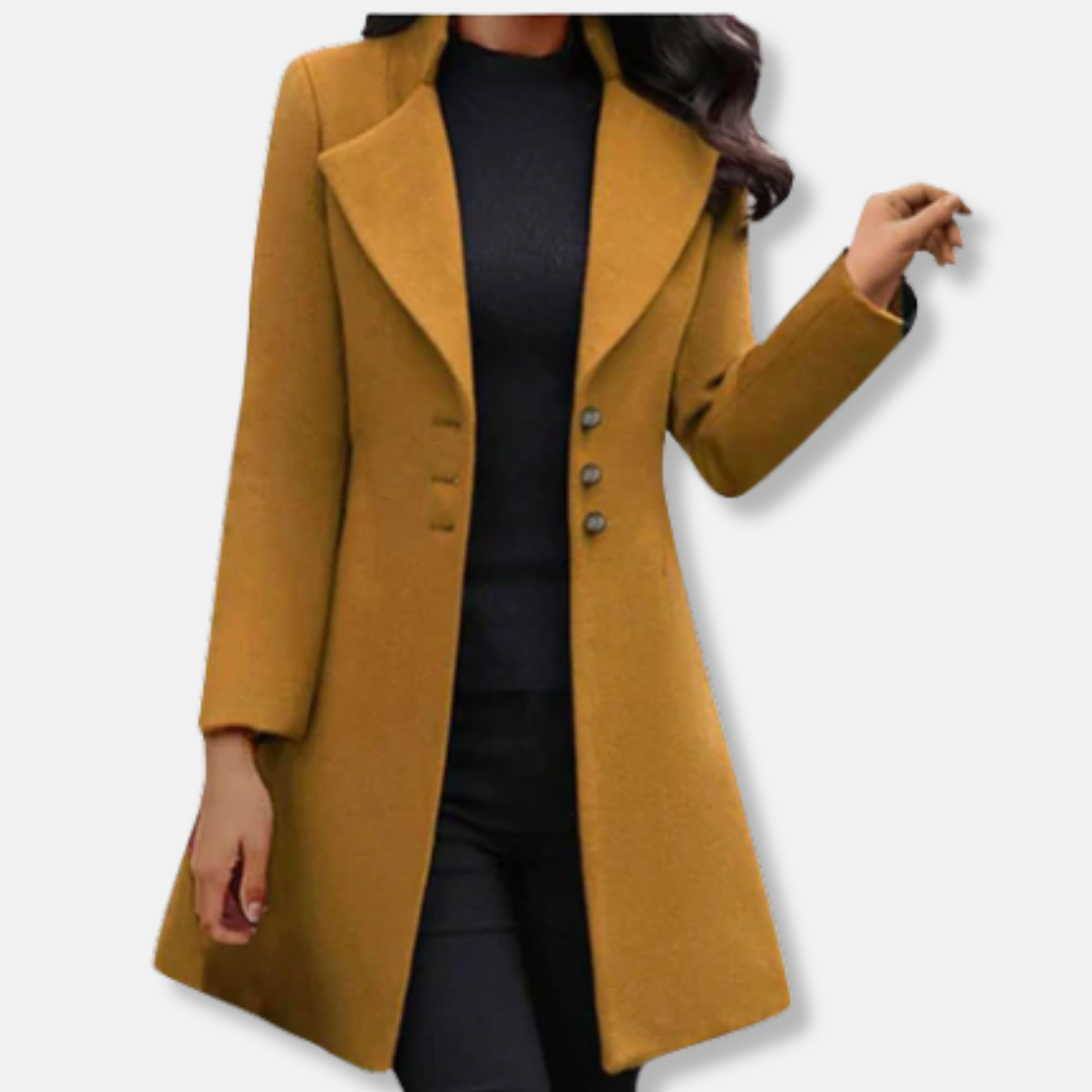 Women's Coat – Wool – Slim Fit – Mid-Length – Double-Breasted Closure – Notched Lapel