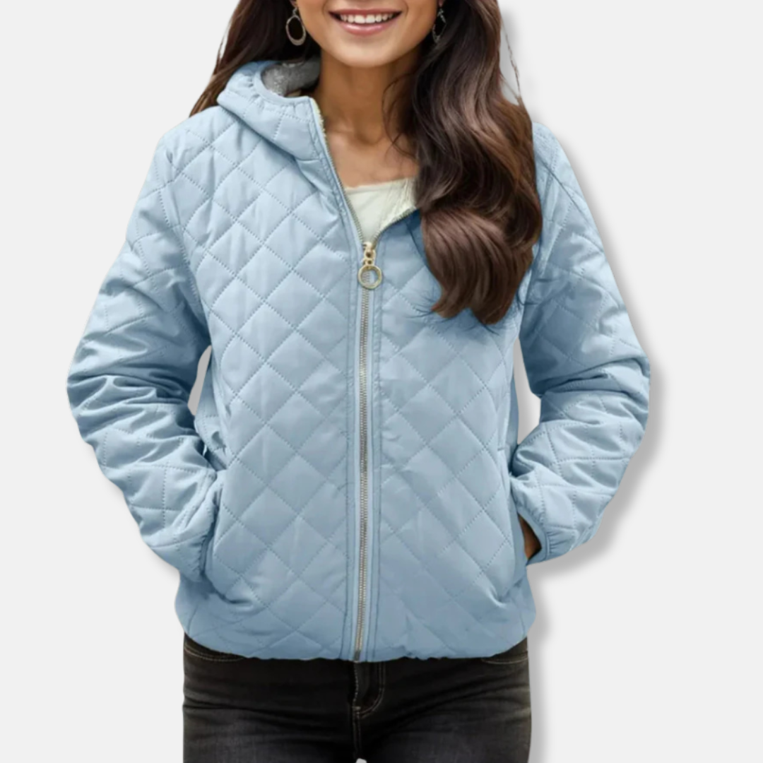 Women's Padded Jacket – Relaxed Fit – Diamond Quilting – Hood – Elastic Hem