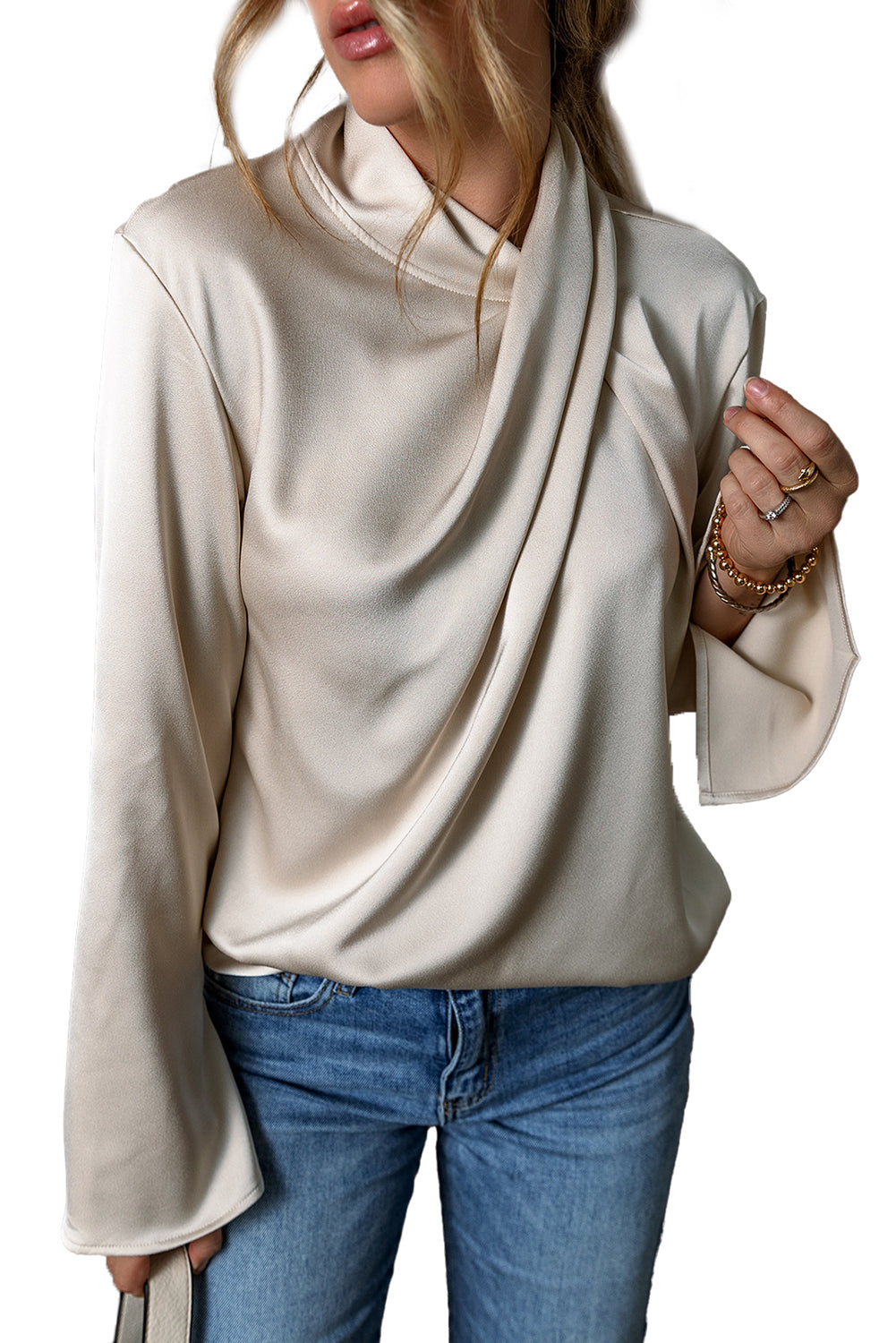 Kenna | Luxe satijnen blouse met lange mouwen en gekruiste voorkant