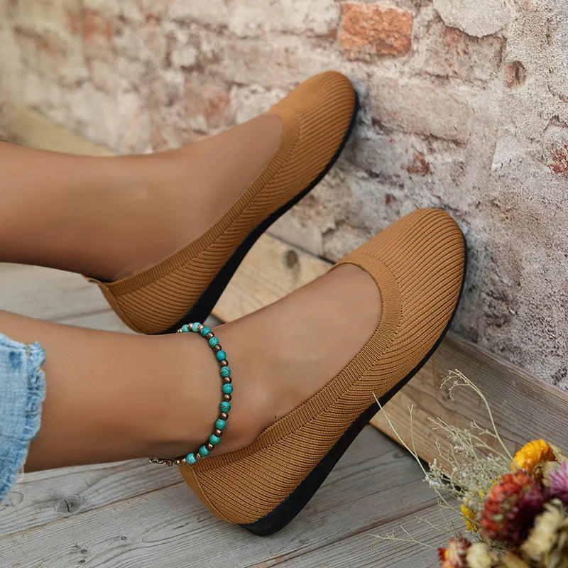 Dames Ballerina Schoenen - Elastisch Knit Materiaal - Comfortabel - Lage Instap Flat
