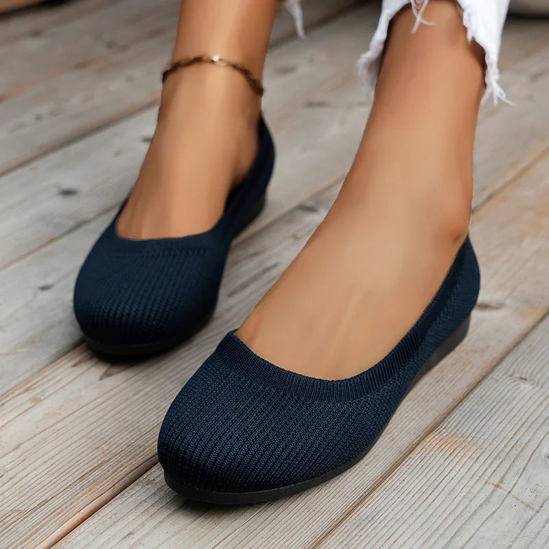 Dames Ballerina Schoenen - Elastisch Knit Materiaal - Comfortabel - Lage Instap Flat