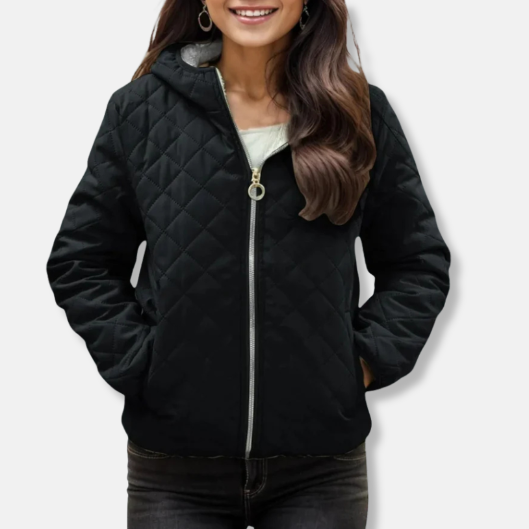 Women's Padded Jacket – Relaxed Fit – Diamond Quilting – Hood – Elastic Hem