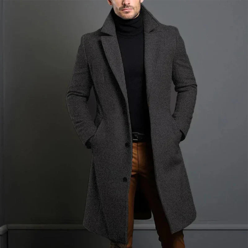 Men's Wool Coat – Tailored Fit – Full Length – Classic Lapel – Elegant Model