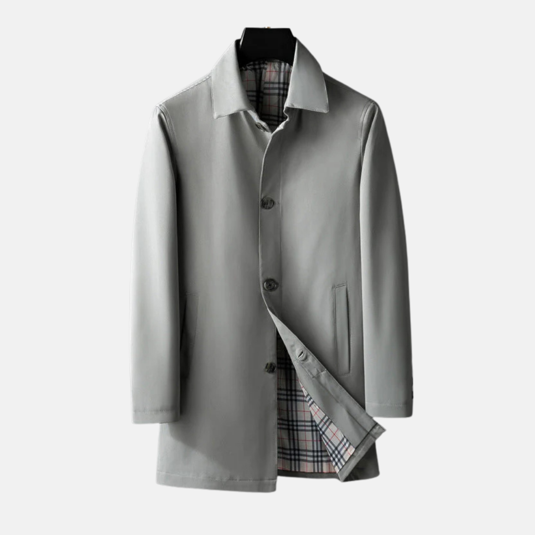 Men's Coat – Wool Blend – Tailored Fit – Button Closure – Checked Lining
