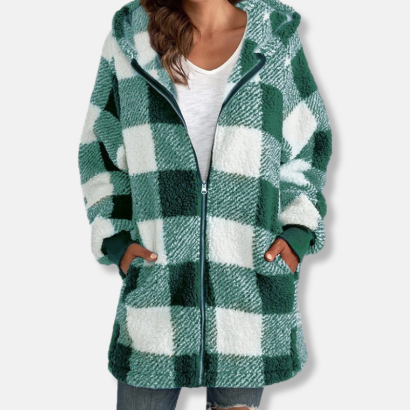 Ladies Hoodie – Oversized Fit – Soft Knit – Checked – With Hood and Zipper