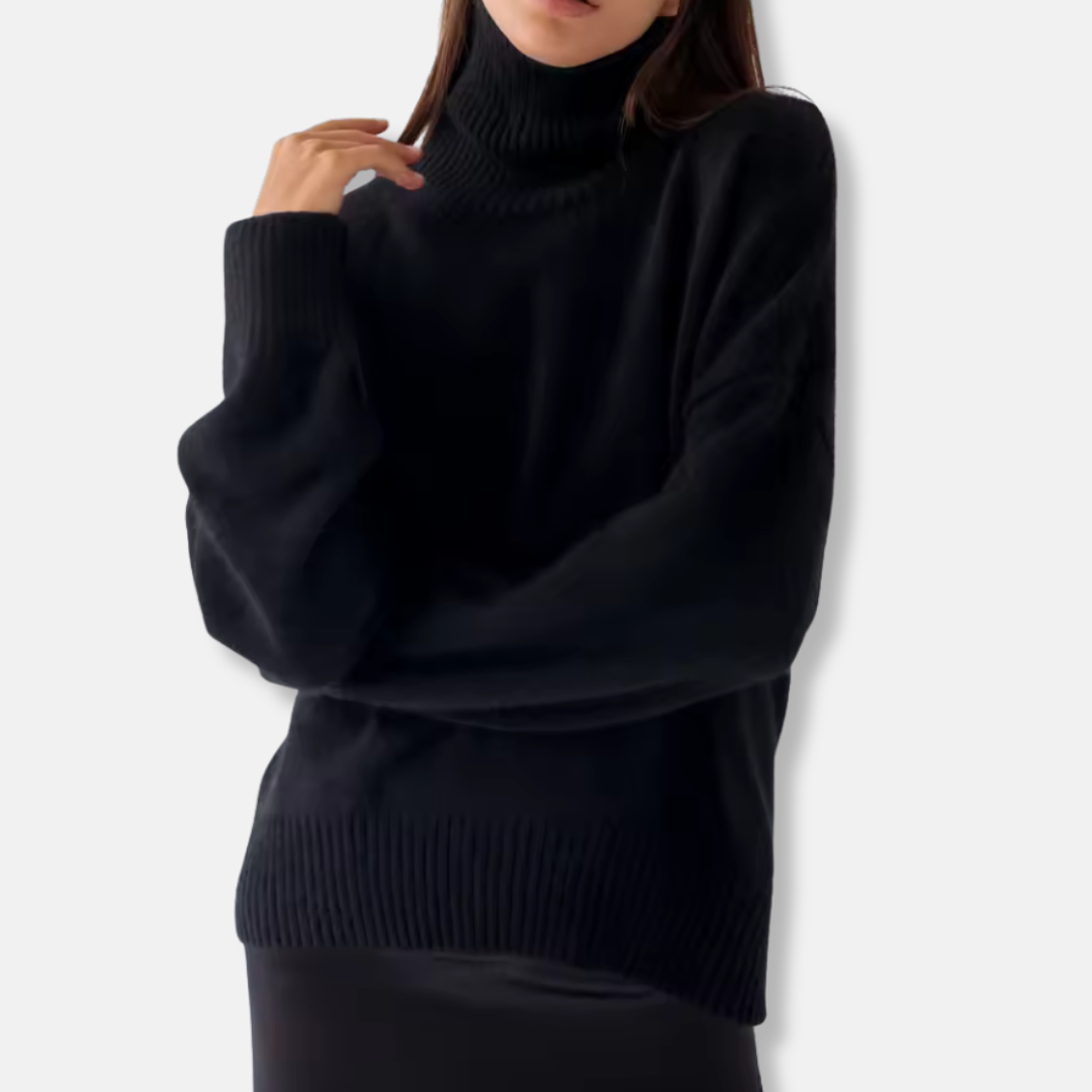 Women's Sweater – Oversized Fit – Wool Blend – Ribbed Turtleneck – Long Sleeves