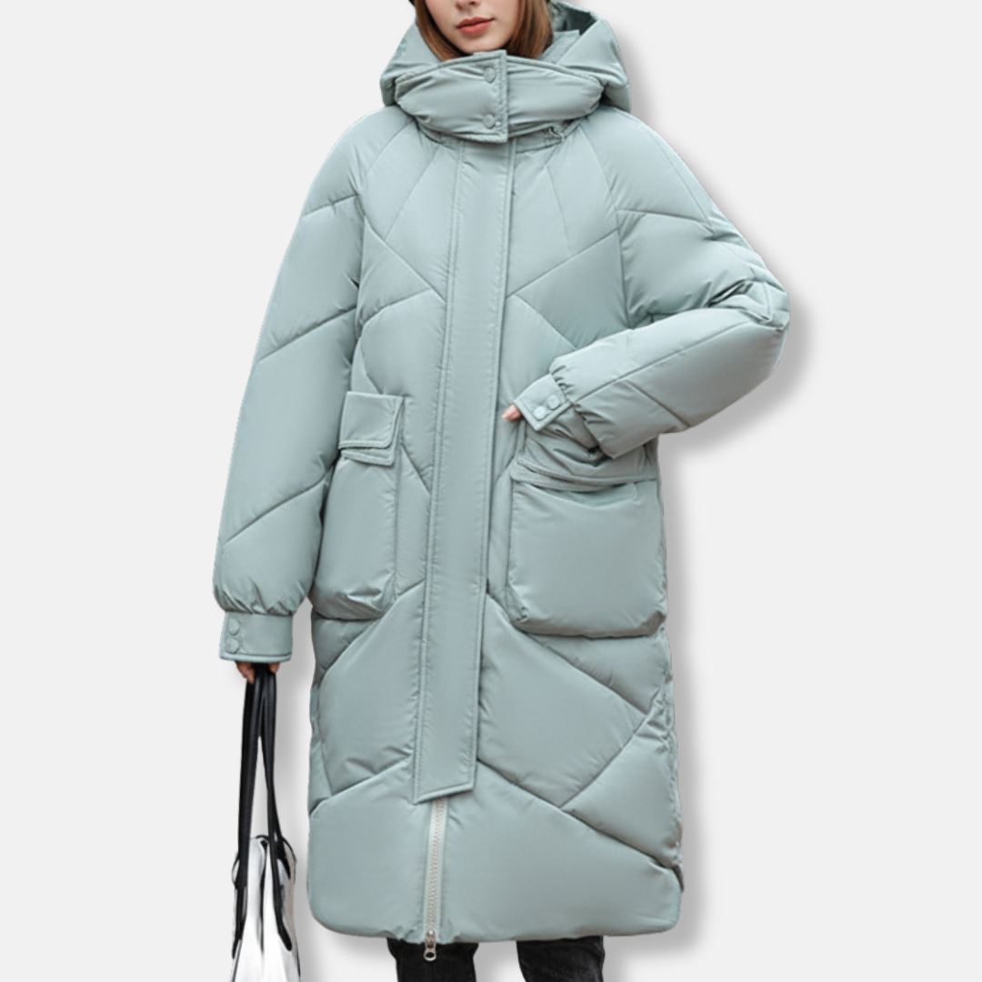 Women's Padded Jacket – Oversized Fit – Hood with High Collar – Adjustable Cuffs – Mid-length Model