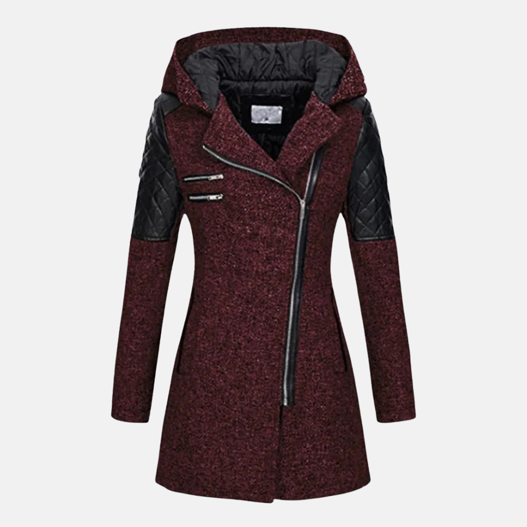 Ladies Coat – Fitted Model – Wool Mix – Padded Sleeves and Shoulders – Hood