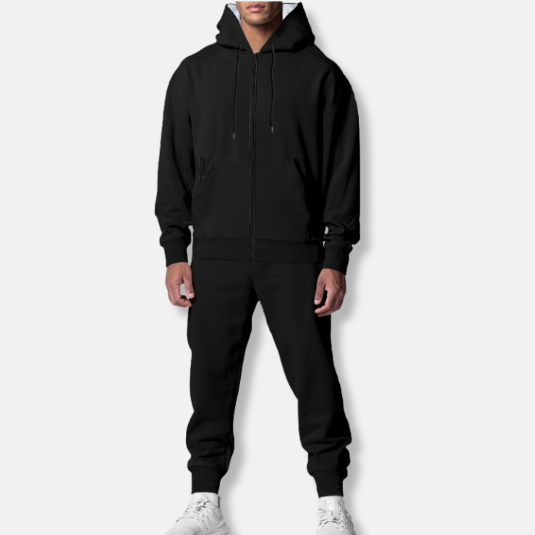 Men's Tracksuit – Hoodie with Zippered Pockets – Relaxed Fit – Ribbed Cuffs