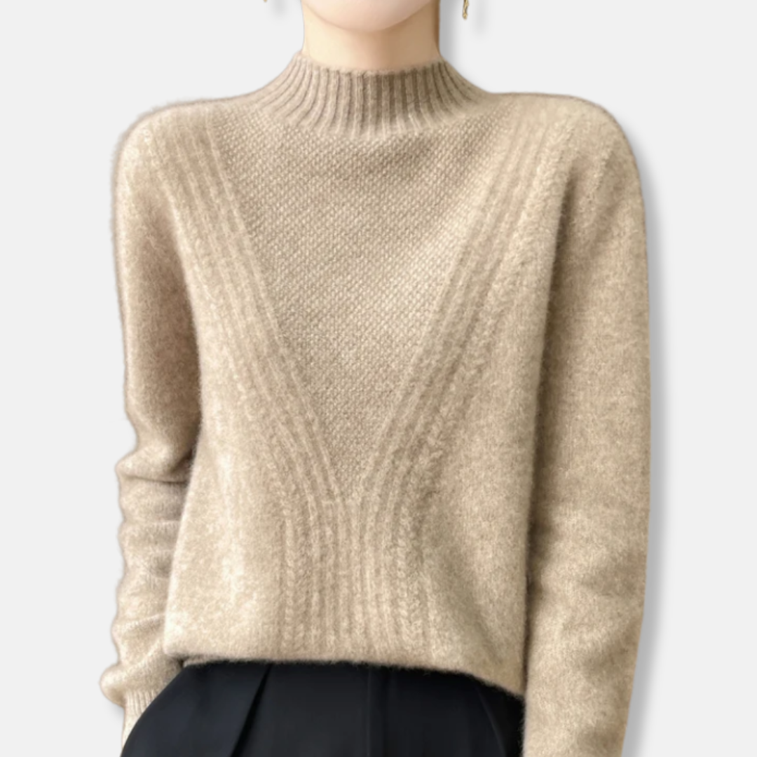 Women's Sweater – Relaxed Fit – Wool Blend – Half-high Collar – Ribbed Knit