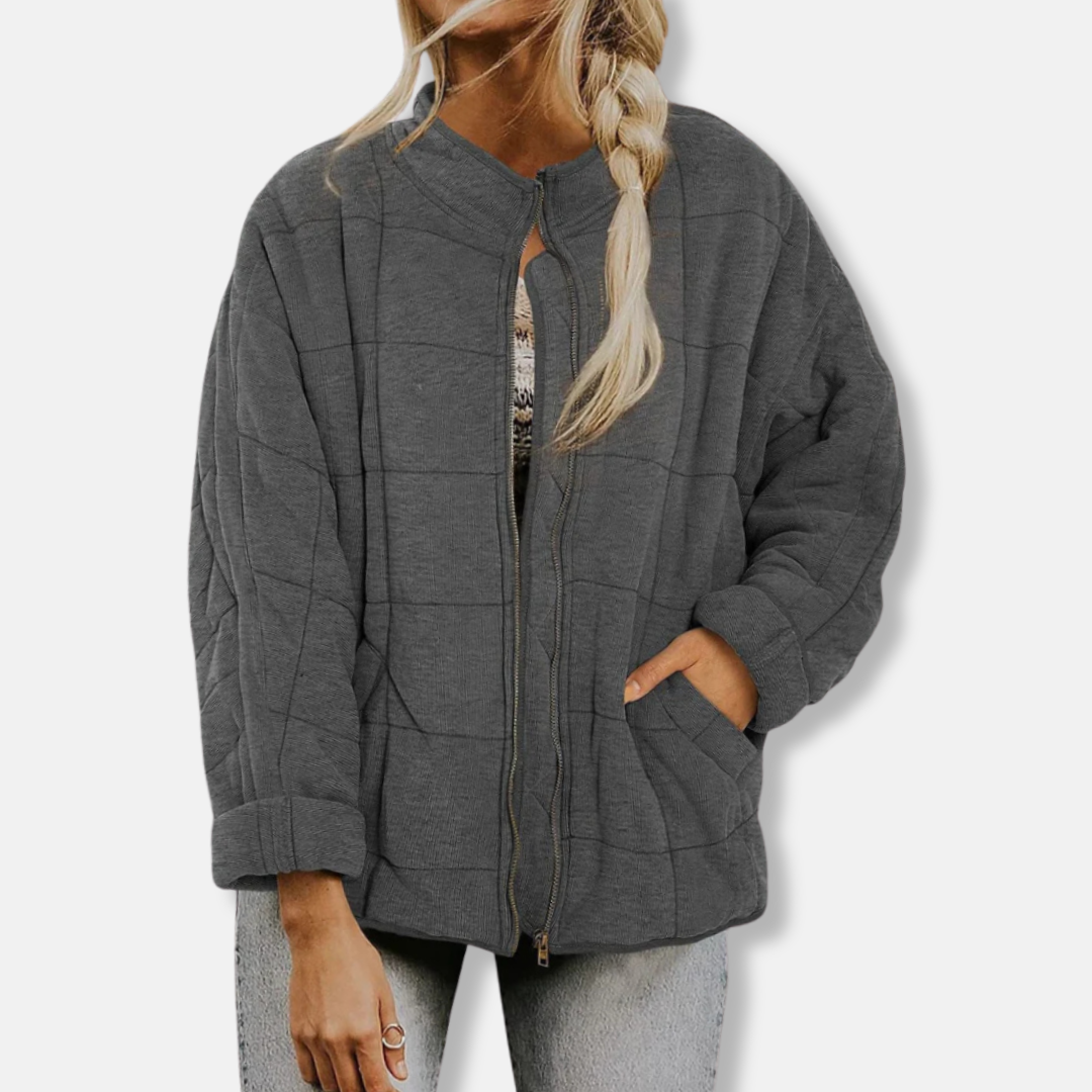 Ladies Quilted Jacket – Oversized Fit – Stand-Up Collar – Long Sleeves – Zipper Closure