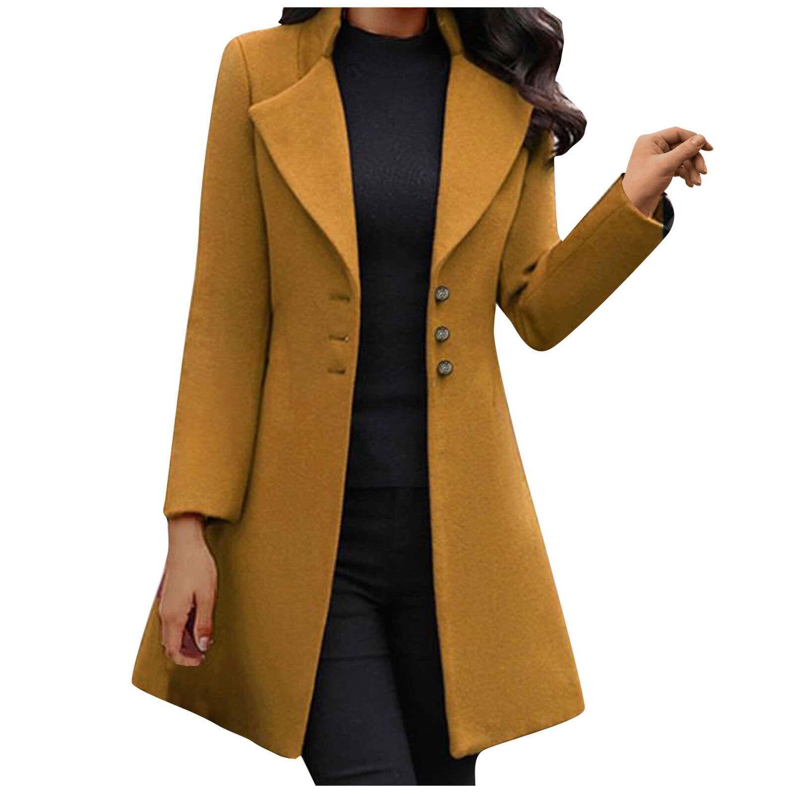 Dames Manteljas - Getailleerd Model - Elegante Reverskraag - Enkelrij Knopen - Mid-Lengte