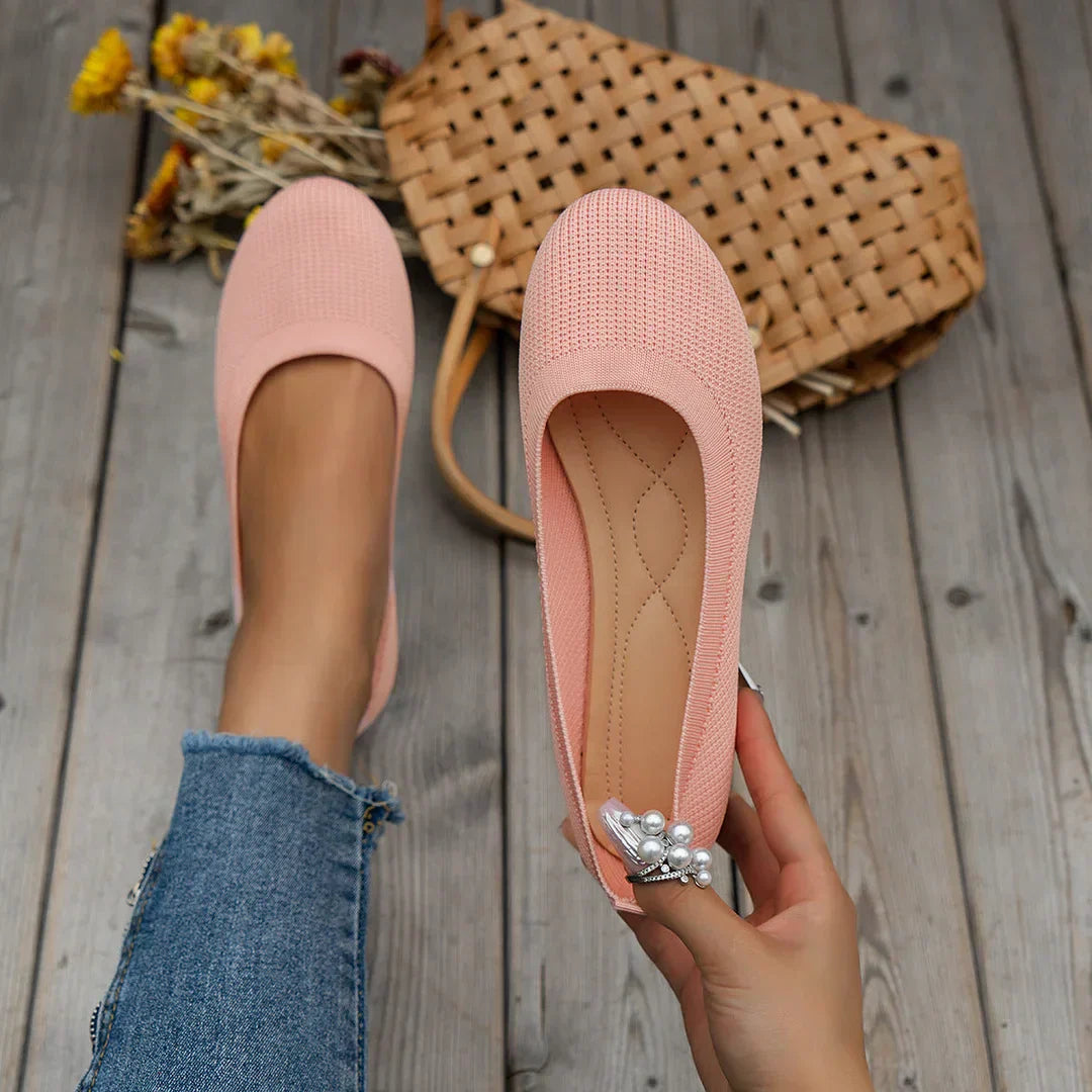 Dames Ballerina Schoenen - Elastisch Knit Materiaal - Comfortabel - Lage Instap Flat
