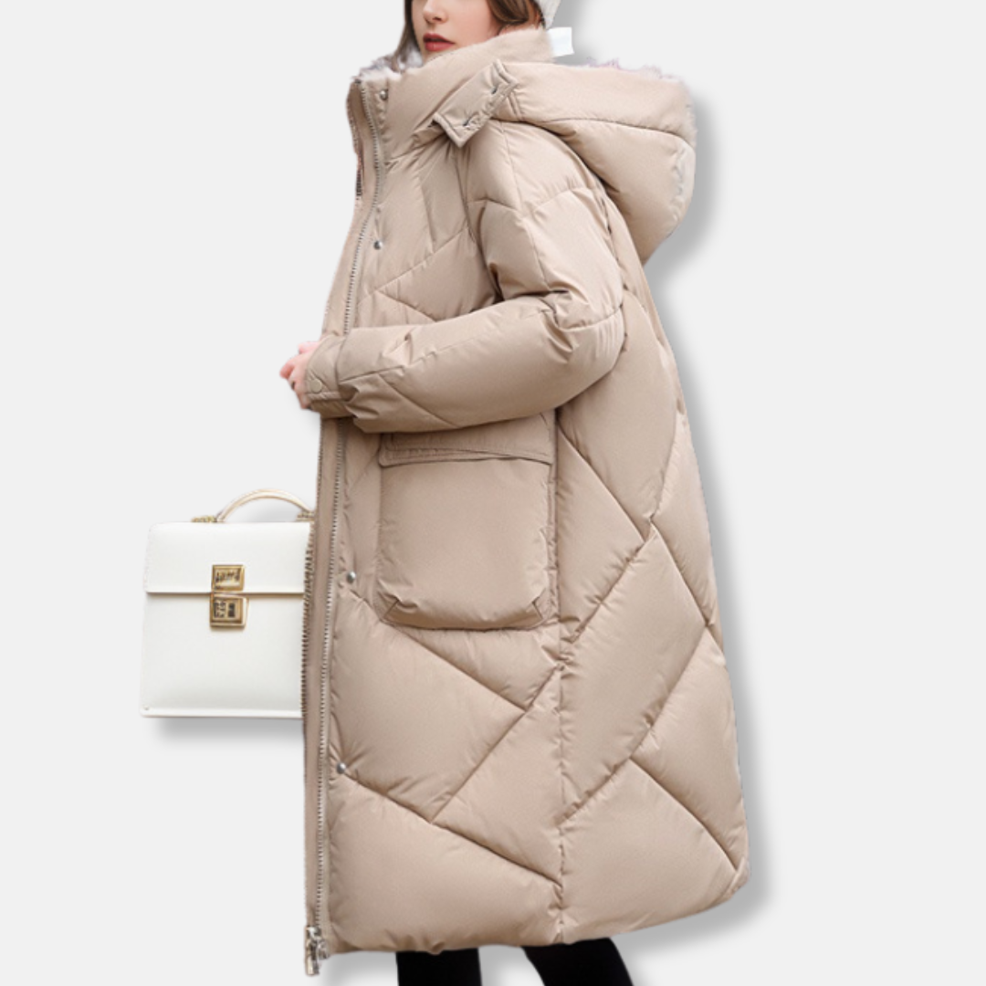 Women's Padded Jacket – Oversized Fit – Hood with High Collar – Adjustable Cuffs – Mid-length Model