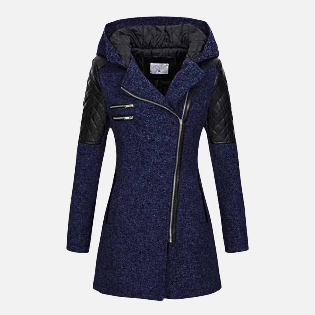 Ladies Coat – Fitted Model – Wool Mix – Padded Sleeves and Shoulders – Hood