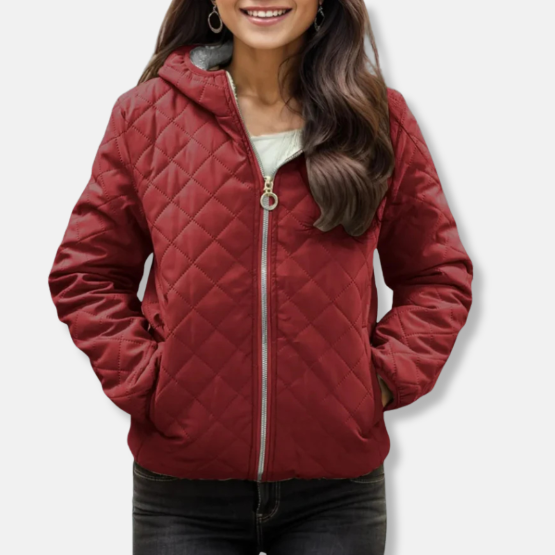 Women's Padded Jacket – Relaxed Fit – Diamond Quilting – Hood – Elastic Hem
