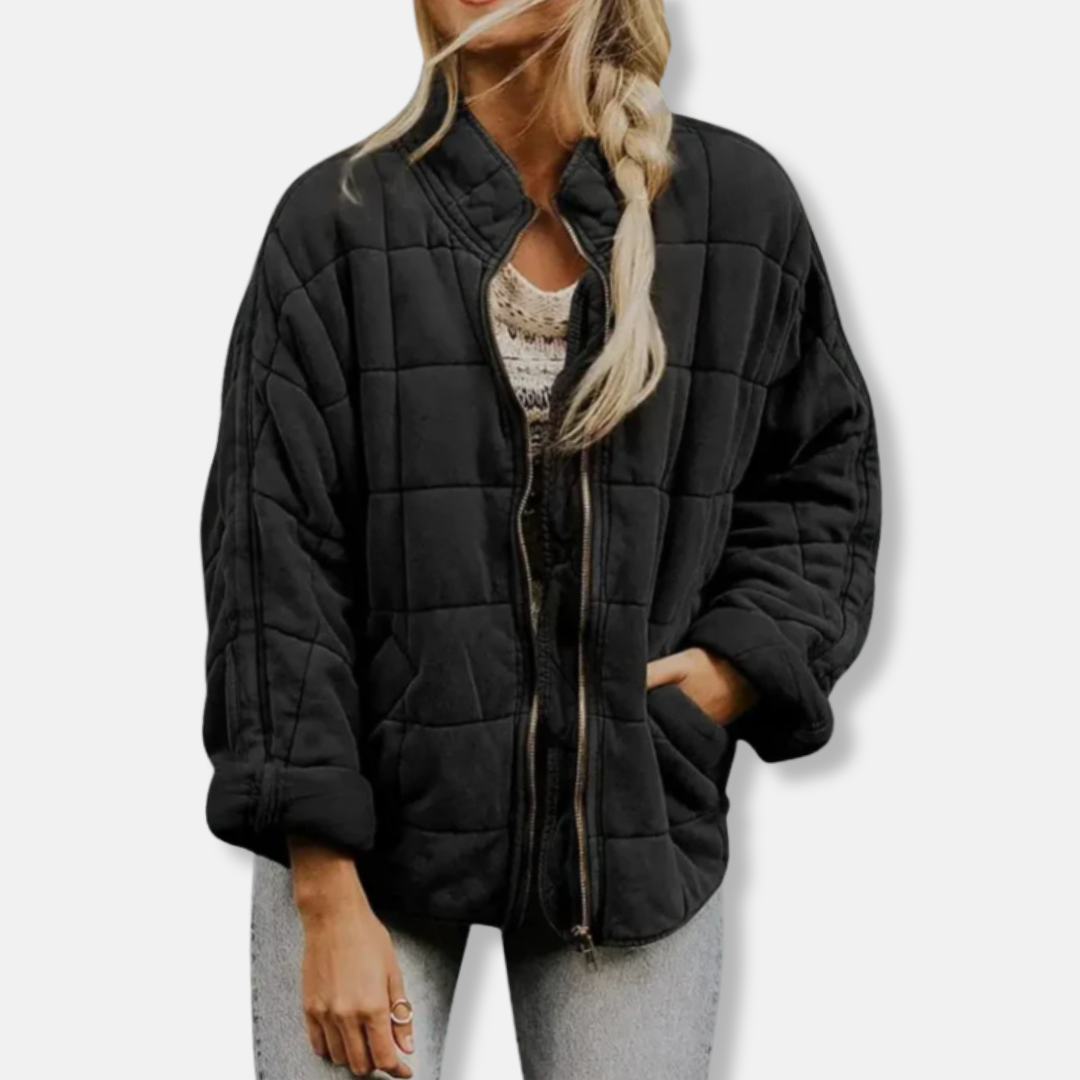 Ladies Quilted Jacket – Oversized Fit – Stand-Up Collar – Long Sleeves – Zipper Closure