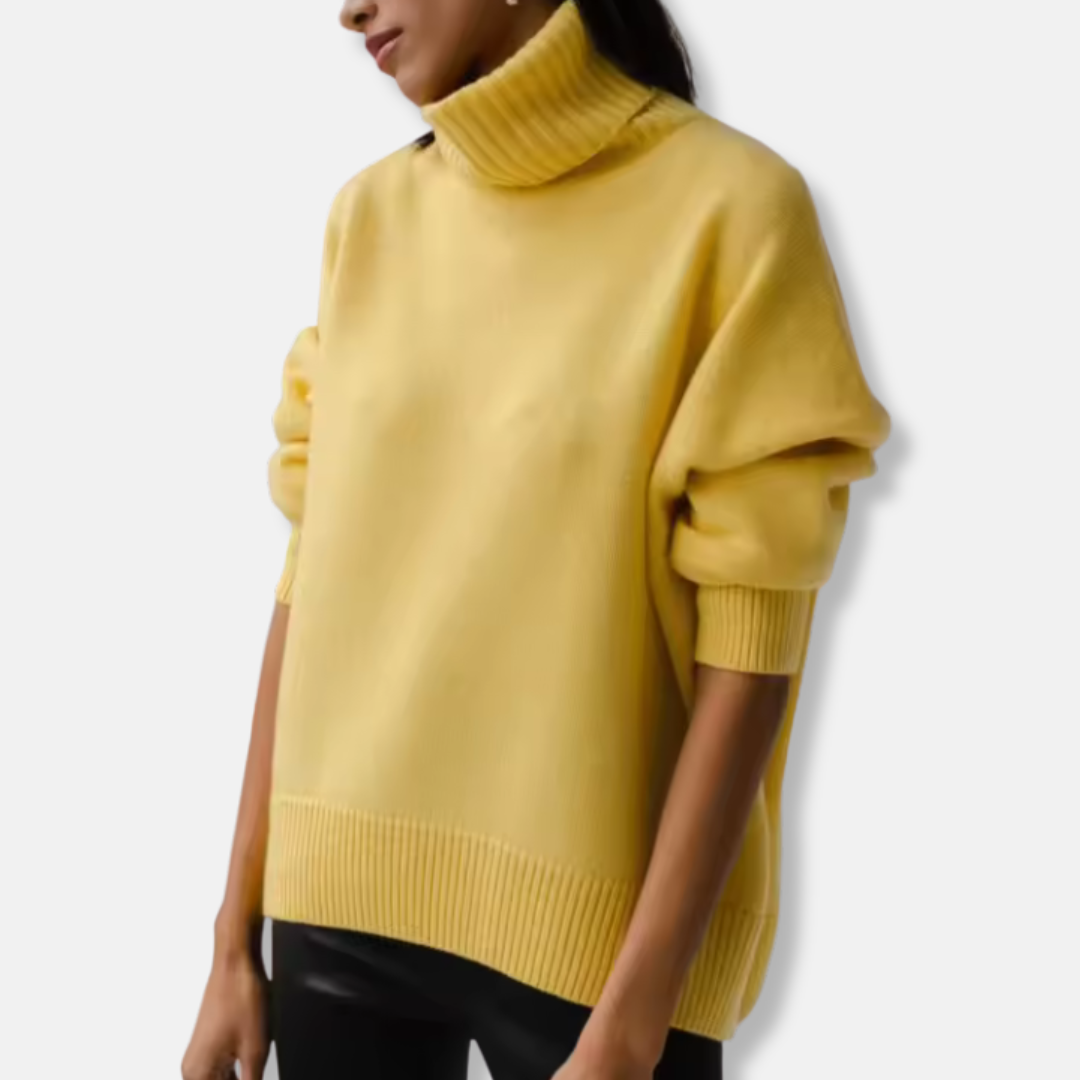Women's Sweater – Oversized Fit – Wool Blend – Ribbed Turtleneck – Long Sleeves