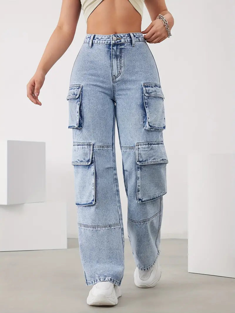 Dames Cargobroek - Hoge Taille - Rechte Pijp - Utility Pockets - Casual Streetwear