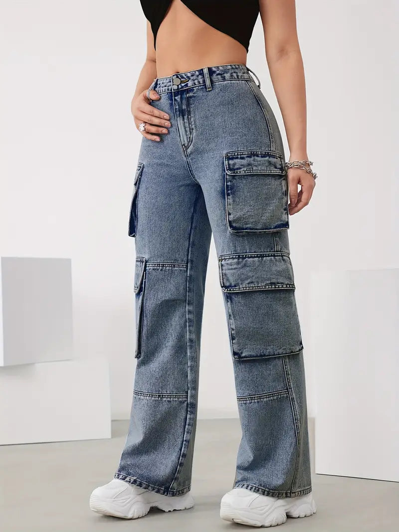 Dames Cargobroek - Hoge Taille - Rechte Pijp - Utility Pockets - Casual Streetwear