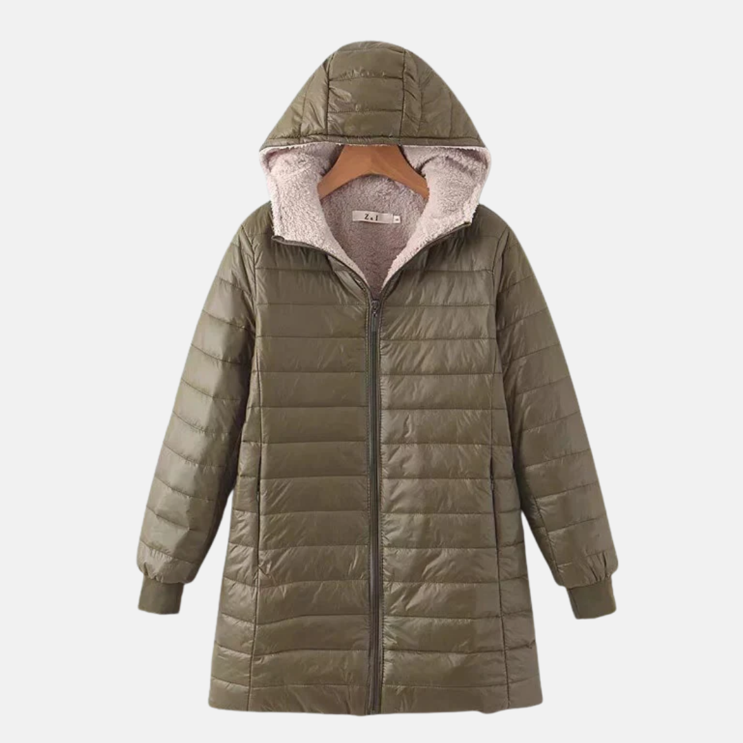 Women's Quilted Jacket – Mid-Length – Relaxed Fit – Fleece Lining – Hood