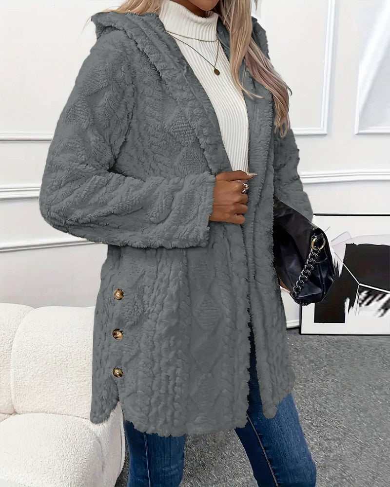 Teddyjas met argyle-patroon, knoopsluiting en fleece capuchon