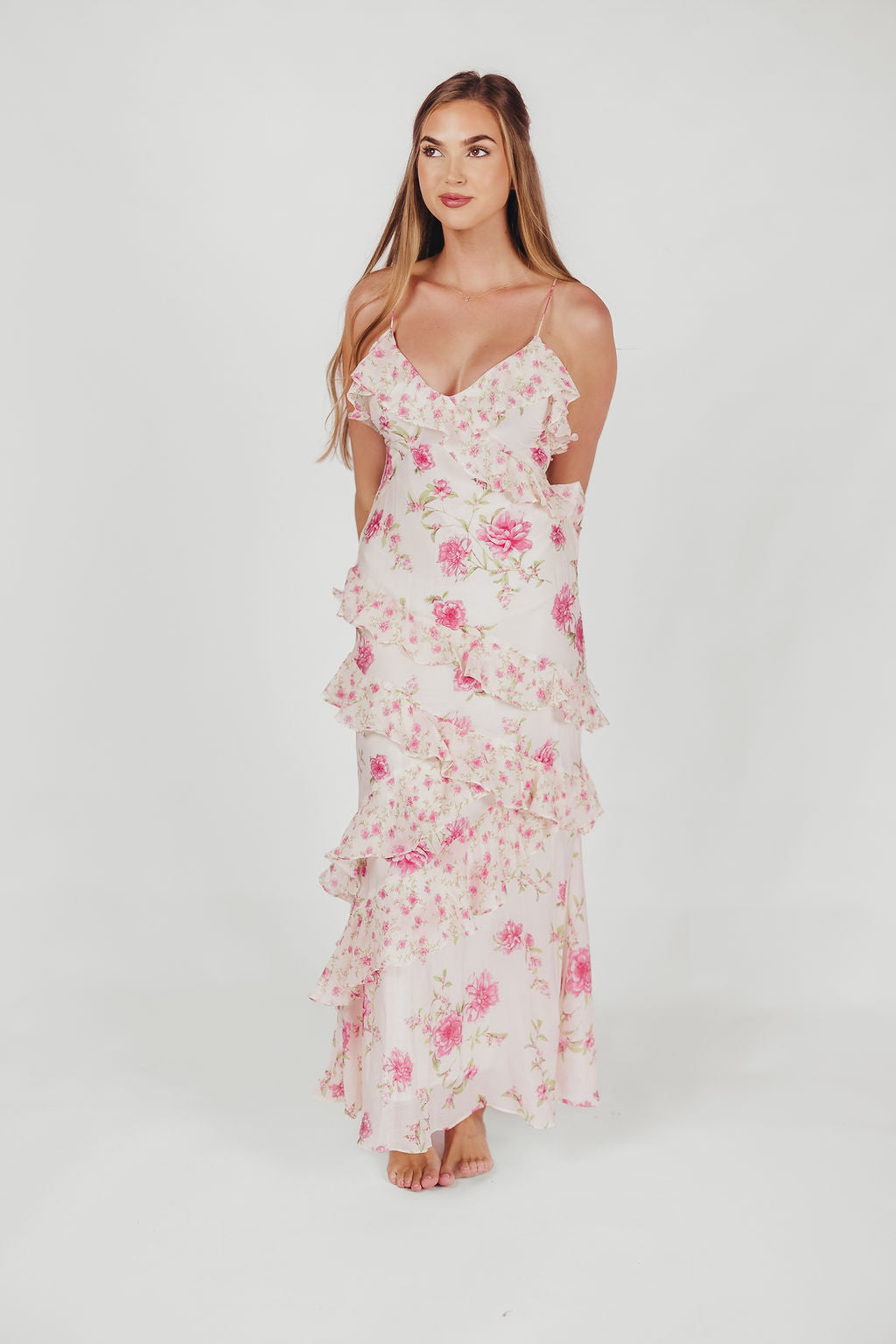 Dames Maxi Jurk – Ruches – Wikkelmodel – V-Hals – Spaghettibandjes – Luchtige Stof
