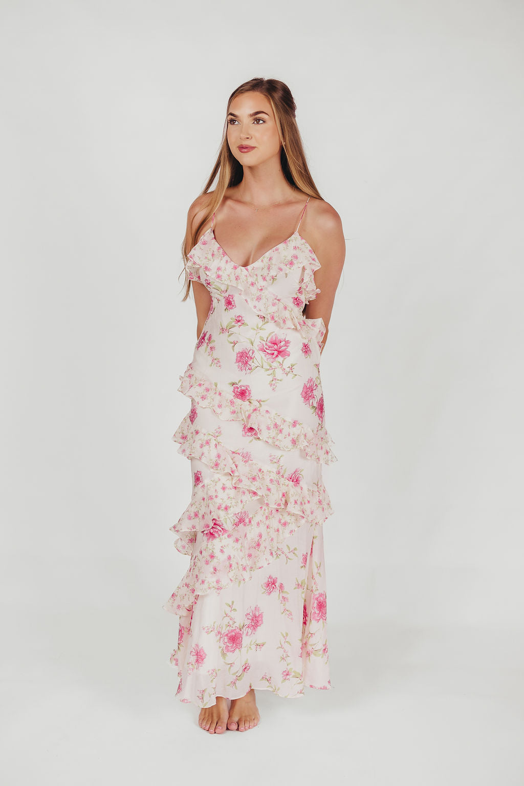 Dames Maxi Jurk – Ruches – Wikkelmodel – V-Hals – Spaghettibandjes – Luchtige Stof