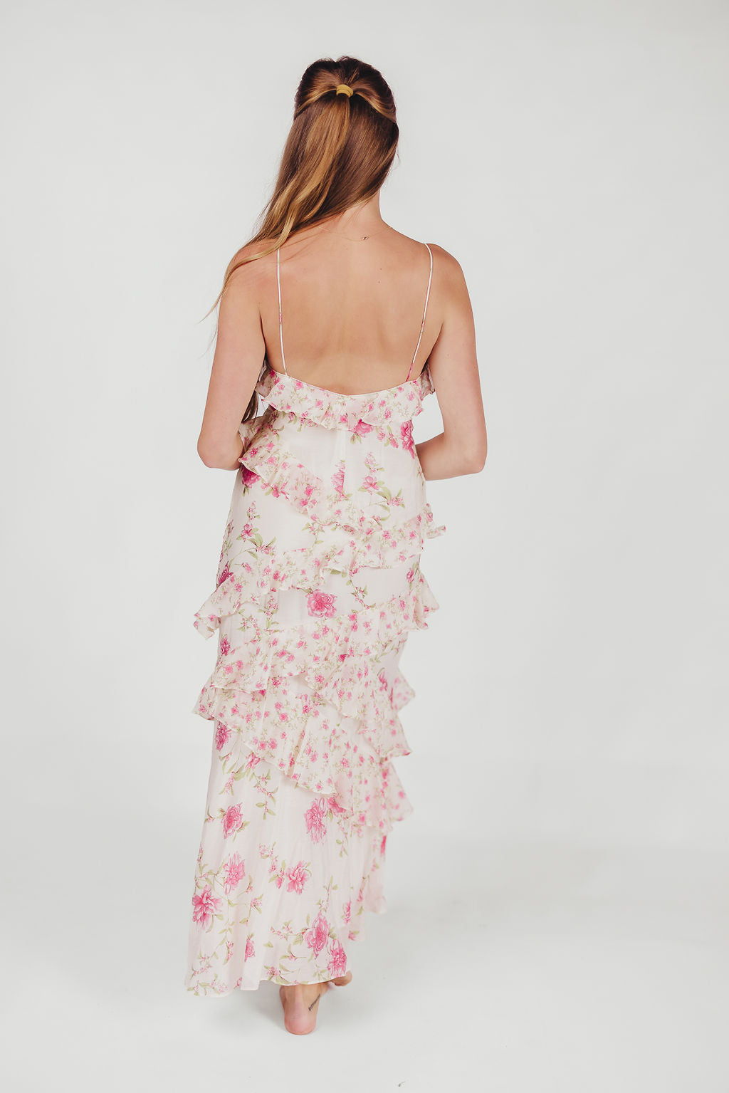 Dames Maxi Jurk – Ruches – Wikkelmodel – V-Hals – Spaghettibandjes – Luchtige Stof