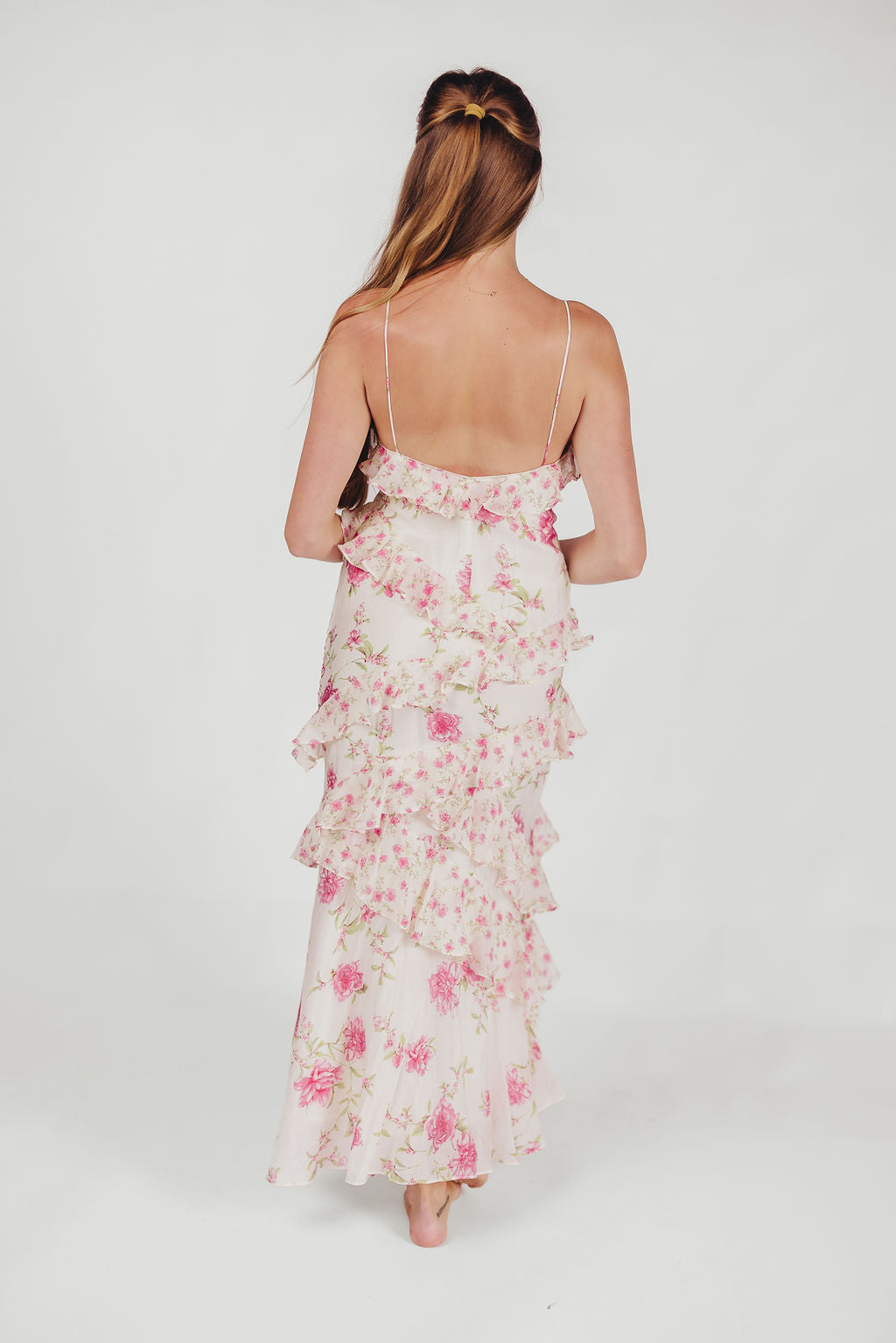 Dames Maxi Jurk – Ruches – Wikkelmodel – V-Hals – Spaghettibandjes – Luchtige Stof