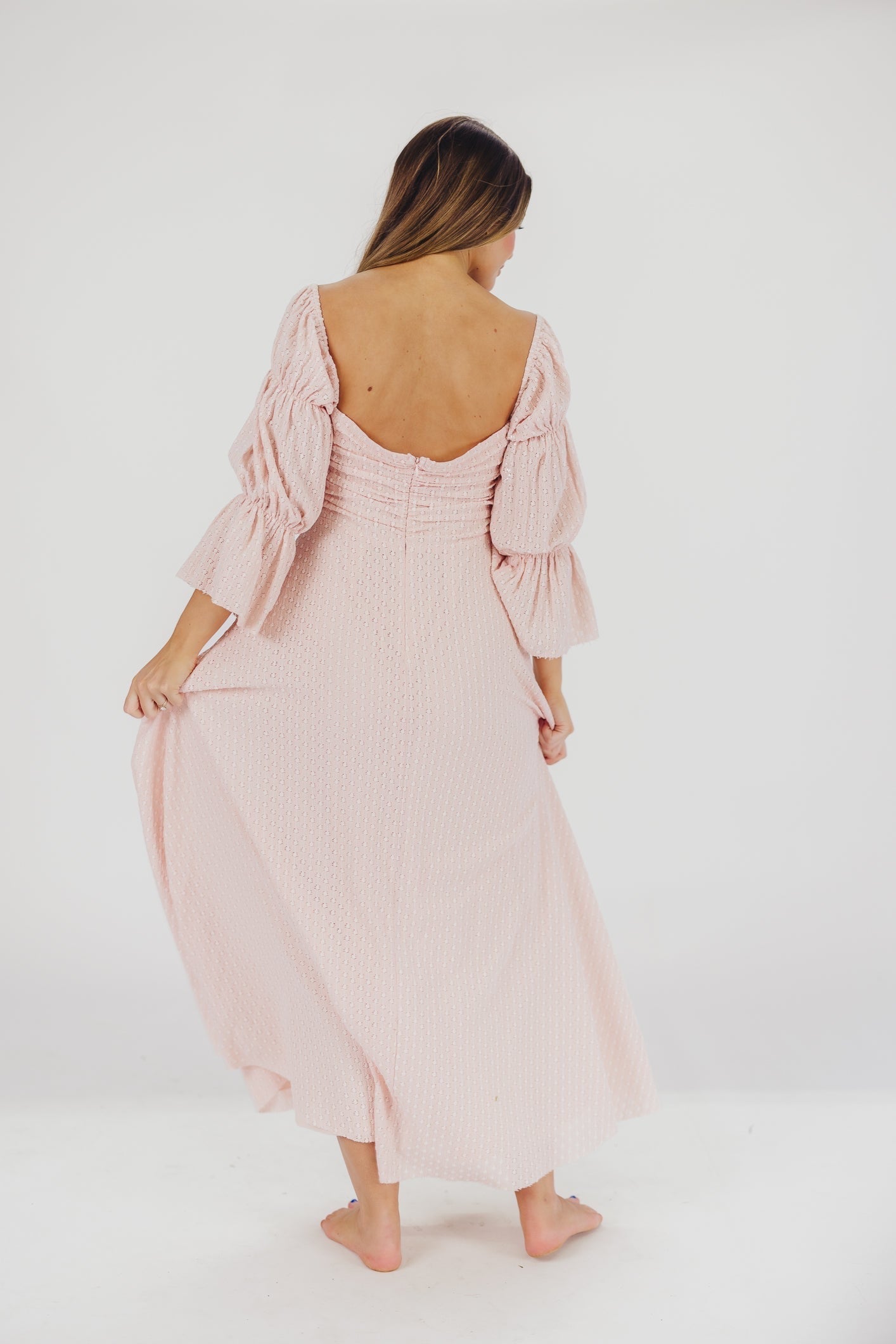 Maisie | Maxi Jurk met Ruches en Open Rug