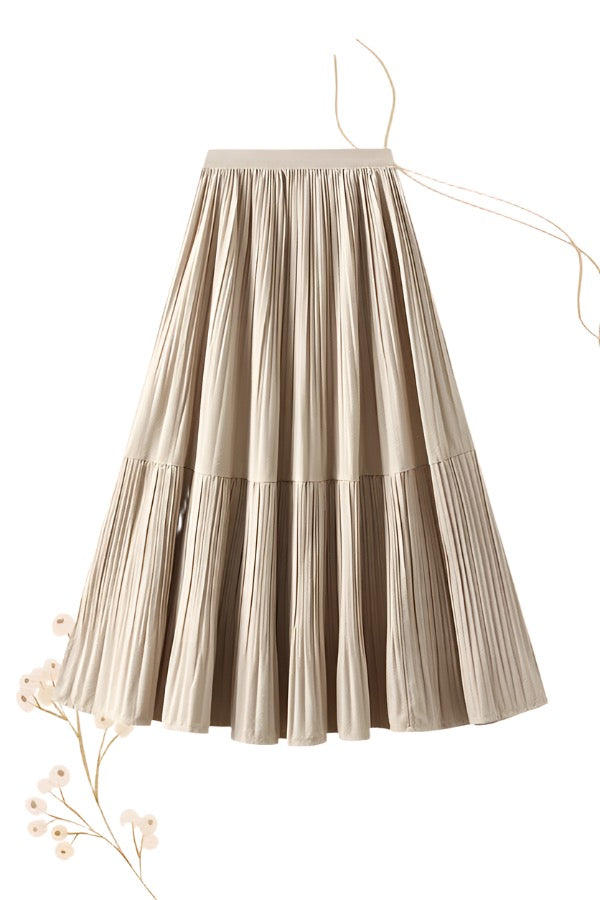 Beige midi-rok met plooien