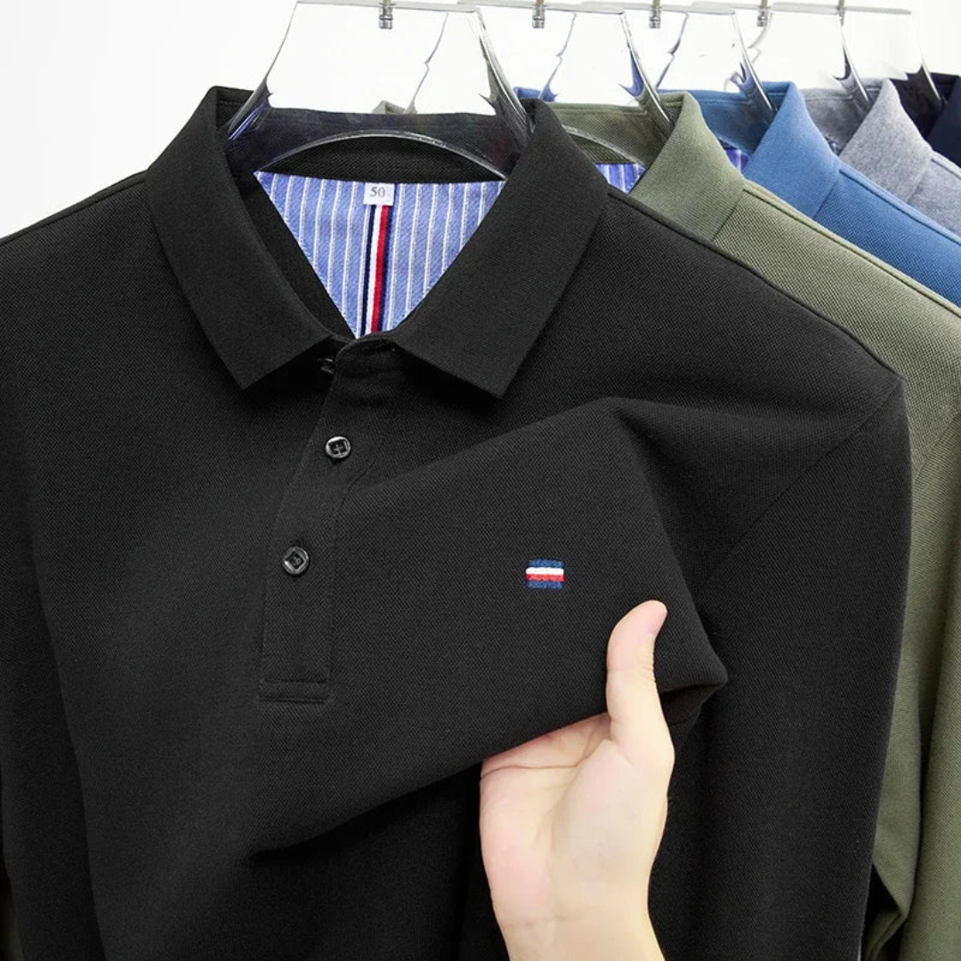 Men's Polo Shirt - Long Sleeves with Embroidery, Comfortable and Breathable