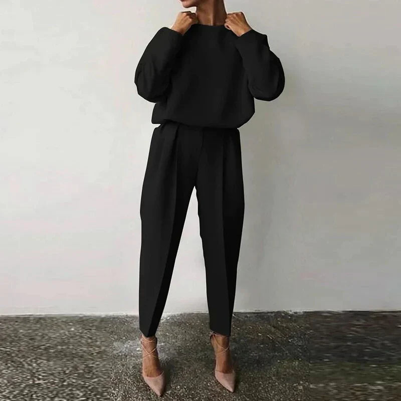 Dames Tweedelige Set – Blouse met Lange Mouwen – Hoge Taille Pantalon – Elegante Pasvorm