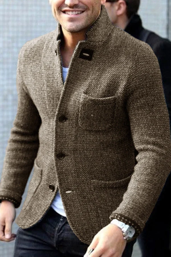 Men's Blazer – Tailored Fit – Tweed Look – Stand-Up Collar – Functional Pockets