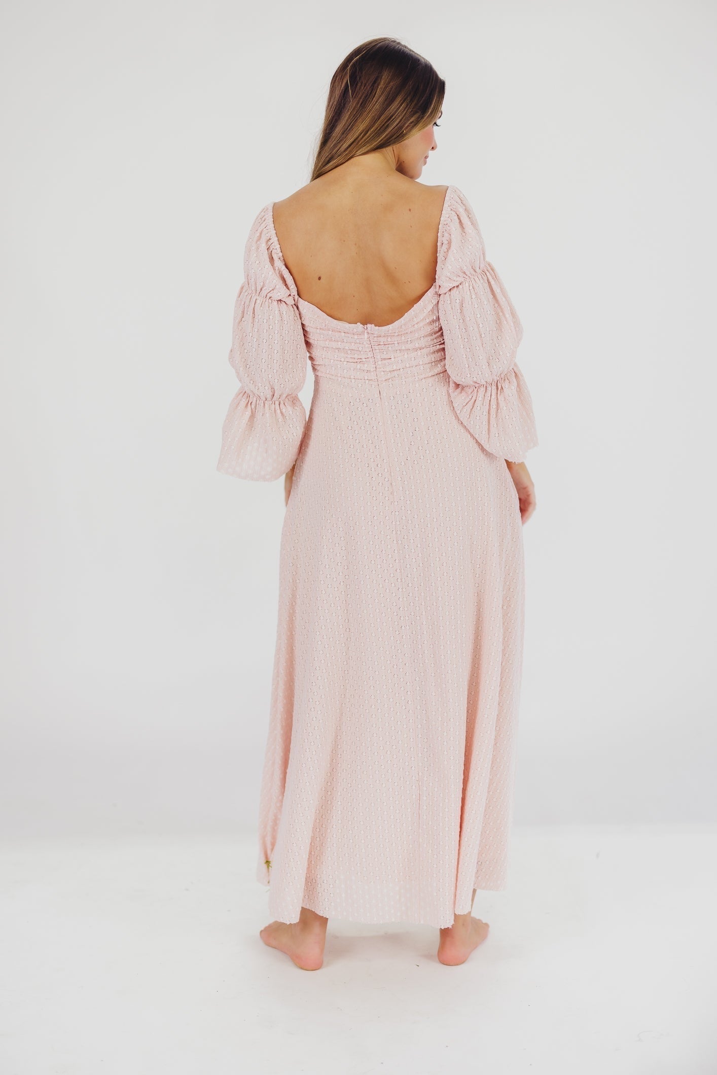 Maisie | Maxi Jurk met Ruches en Open Rug