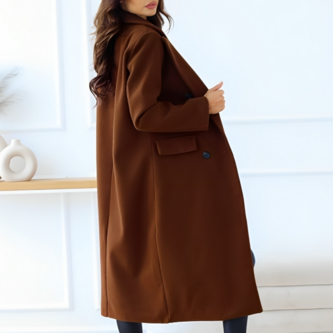 Women's Long Coat – Wool Blend – Oversized Fit – Double-Breasted – Classic Design