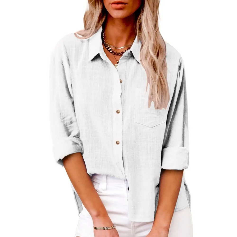 Elvira - Casual blouse met lange mouwen - Ademend katoen - Vrouwelijke pasvorm