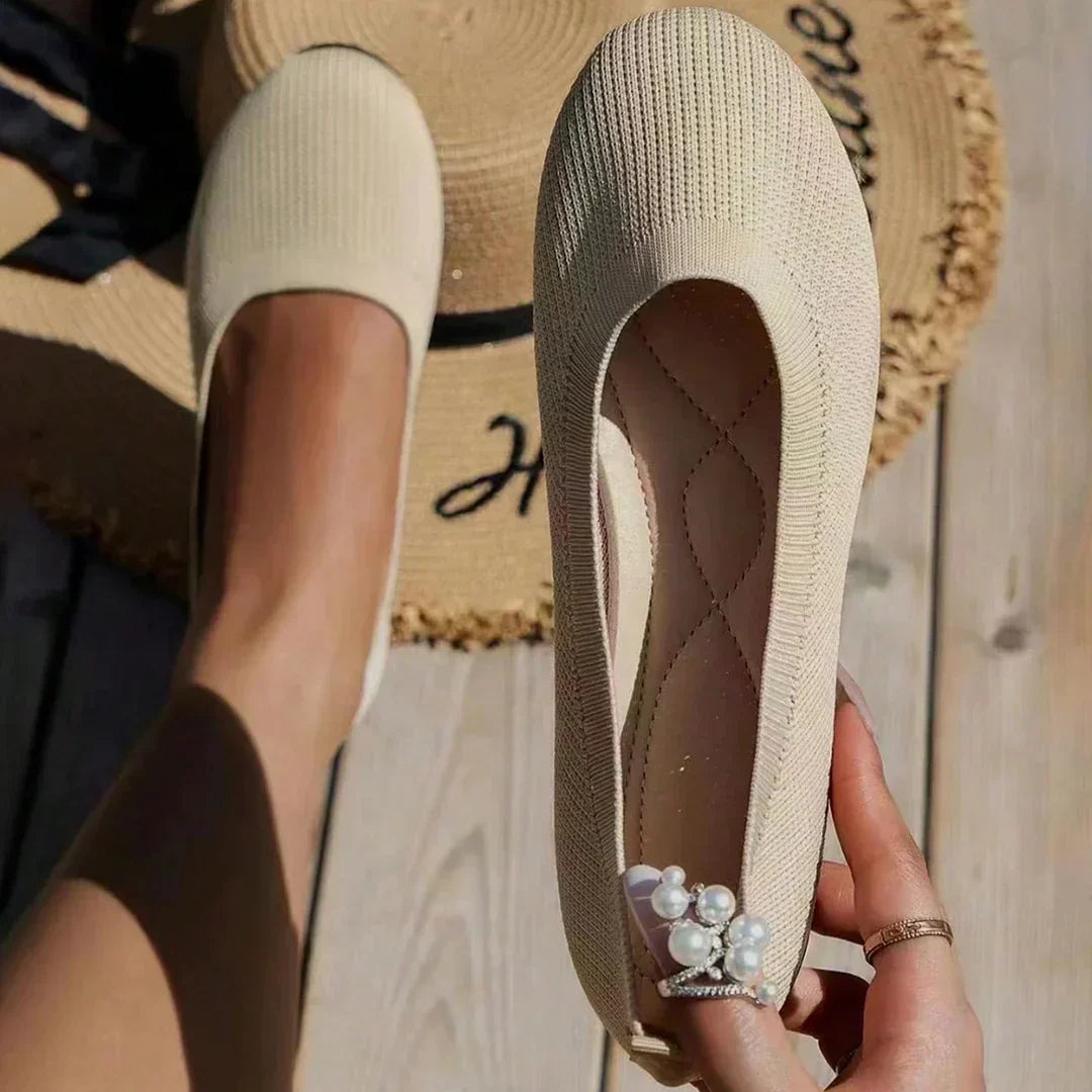 Dames Ballerina Schoenen - Elastisch Knit Materiaal - Comfortabel - Lage Instap Flat