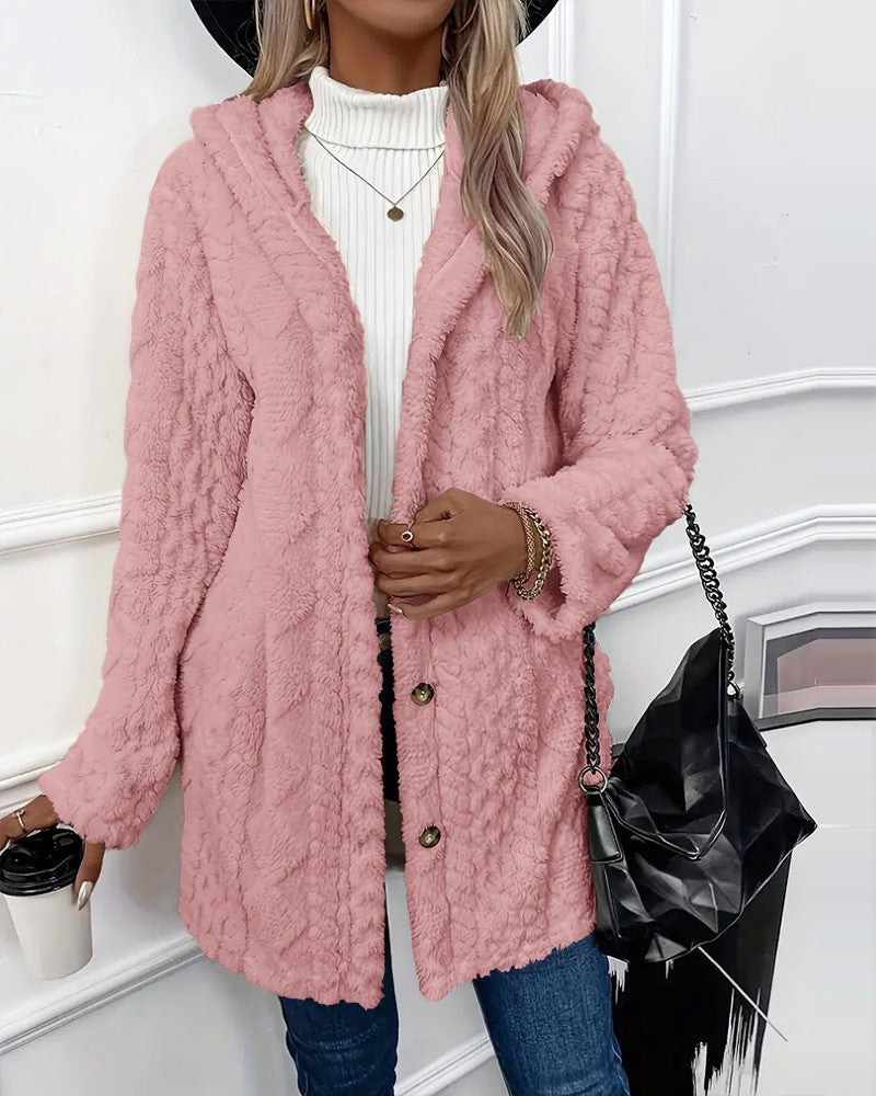 Teddyjas met argyle-patroon, knoopsluiting en fleece capuchon