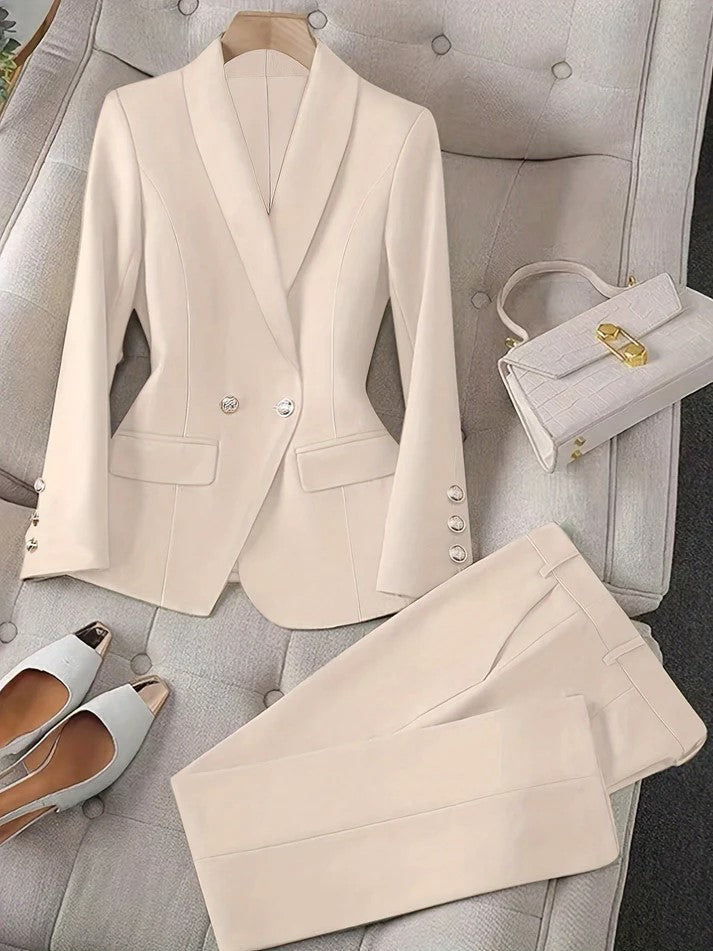 Elegante Effen Kleur Twee-Delige Blazer Set Voor Dames | Voor Formele Gelegenheden