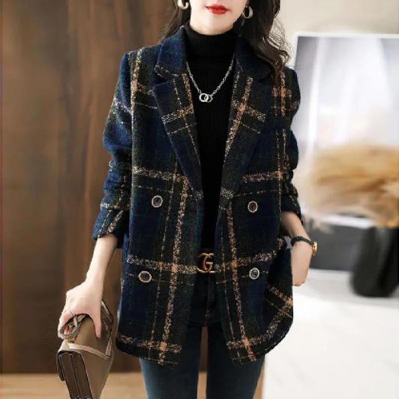 Dames Blazer - Geruit Design - Getailleerde Pasvorm - Elegante Structuur - Met Zakken