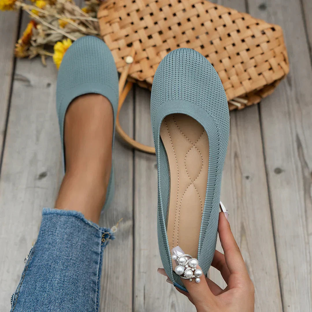 Dames Ballerina Schoenen - Elastisch Knit Materiaal - Comfortabel - Lage Instap Flat