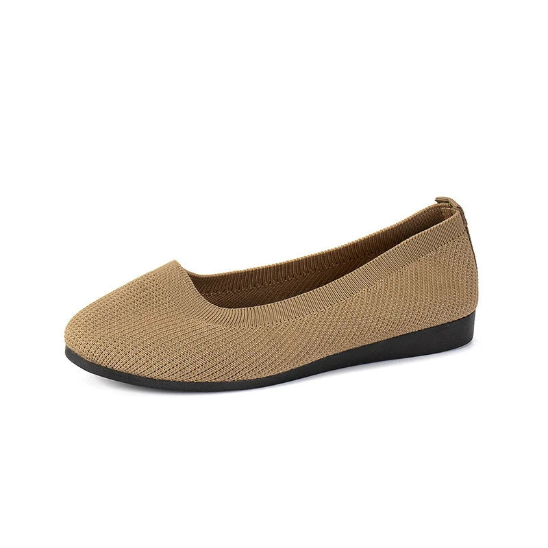 Dames Ballerina Schoenen - Elastisch Knit Materiaal - Comfortabel - Lage Instap Flat