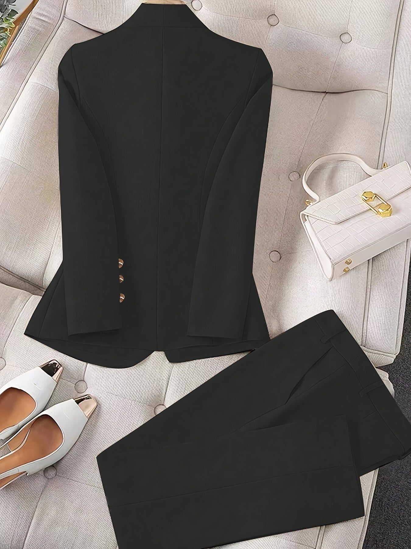Elegante Effen Kleur Twee-Delige Blazer Set Voor Dames | Voor Formele Gelegenheden