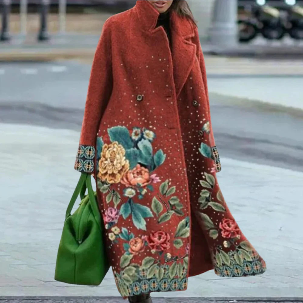 Women's Overcoat – Wool Blend – Oversized Fit – Full Length – Abstract Pattern